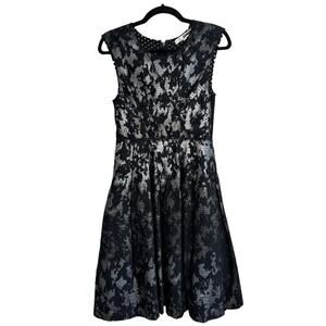 Tracy Reese Black And Silver Metallic Silk Blend Sleeveless Cocktail Dress Sz 4